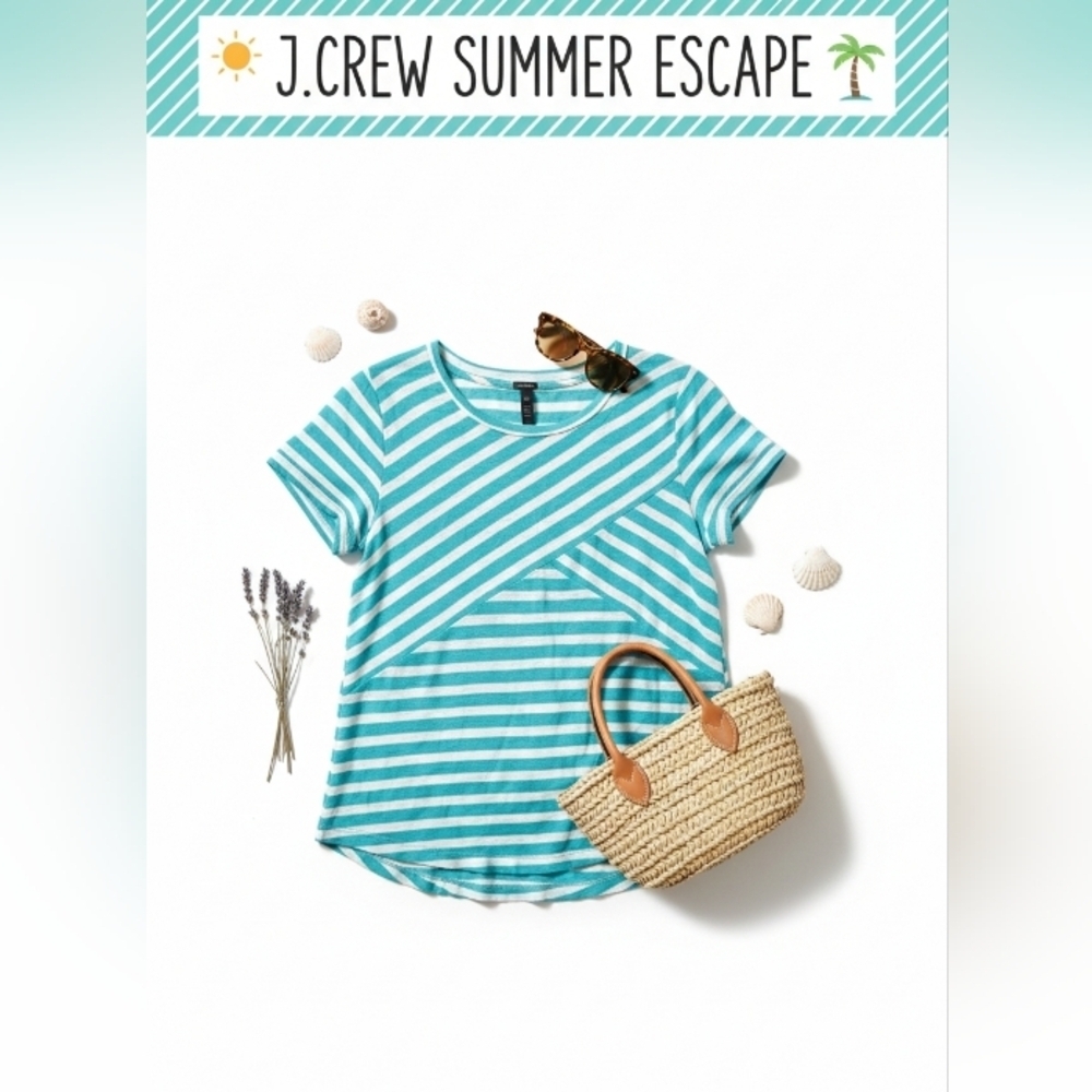 J.Crew Linen Turquoise Striped Short Sleeve Top Women’s Small